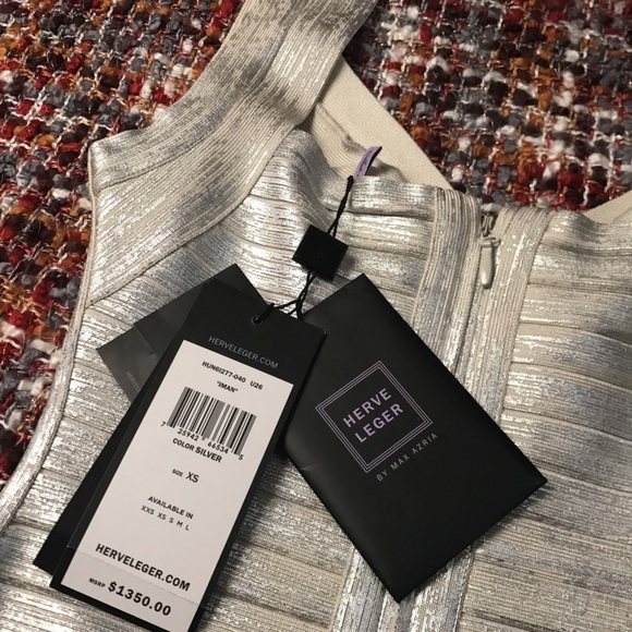 NWT Herve Leger Silver Foil Bandage Dress XS - Picture 4 of 4